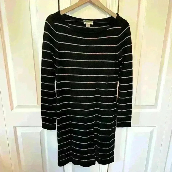 LOFT Women’s Black Striped Midi Sweater Dress Size Medium - Picture 1 of 8